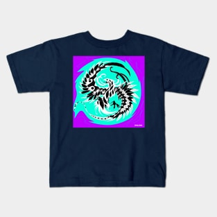 blue flames phoenix ecopop in purple sky ecopop Kids T-Shirt